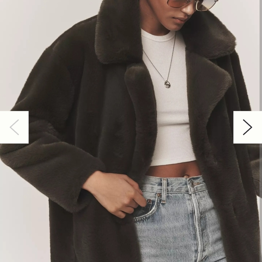 Blank NYC Olive Dark Green Faux Fur Coat